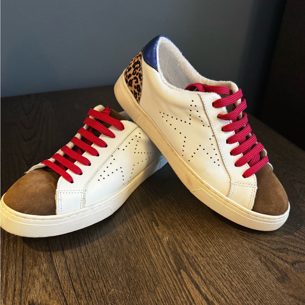 Steve Madden White Sneakers with Red and Blue Accents